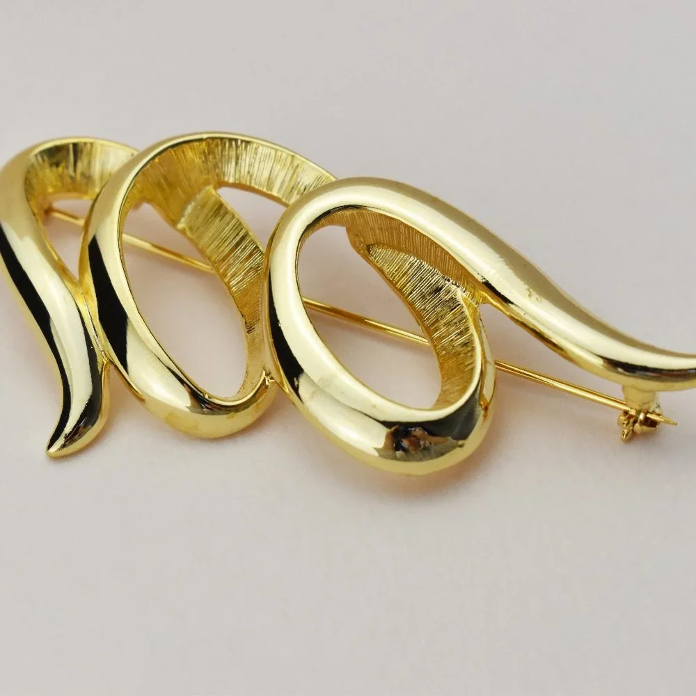 Huge abstract brooch gold, very large quirky lapel pin